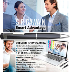 SIRGAWAIN Premium Spy Camera Pen 1080P with 64GB Card