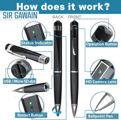 SIRGAWAIN Premium Spy Camera Pen 1080P with 64GB Card